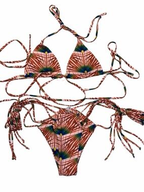Strappy Tropical Printed High Waist Bikini Set Sexy Swimwear Swim Beach M